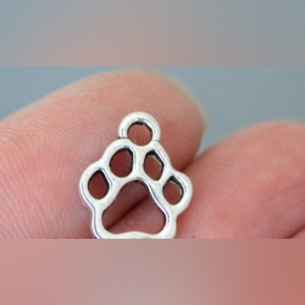 5 PCS Silver Dog Paw Charms - Silver Double Sided Dog Pet Print Paw Charm